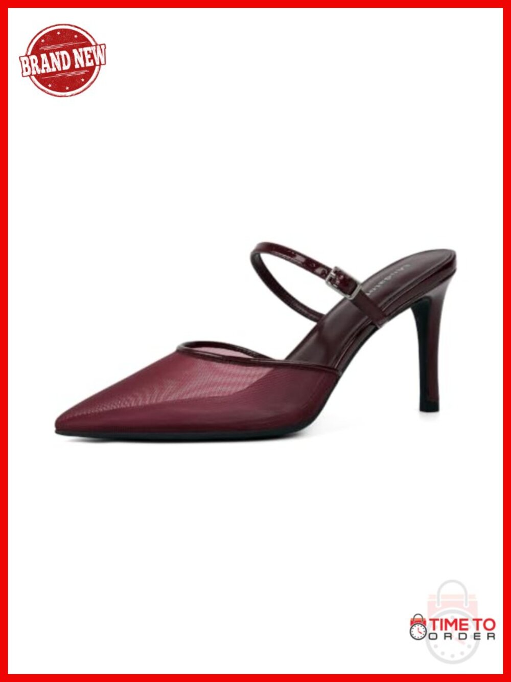 Pointed Toe Ankle Strap Stiletto Heels Faux Leather Pumps